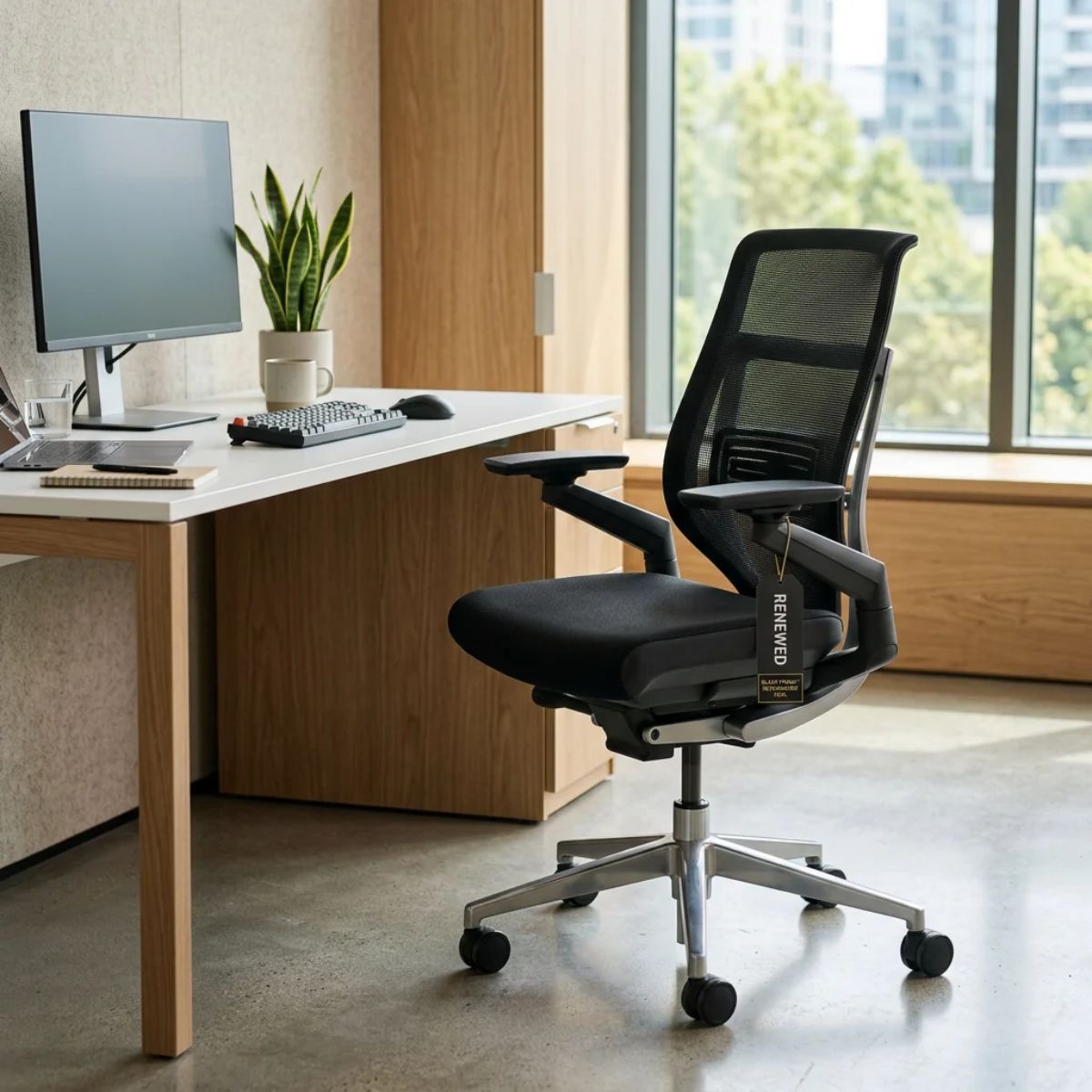 Silla ergonómica reacondicionada con descuentos del Black Friday y ahorro en mobiliario de oficina.